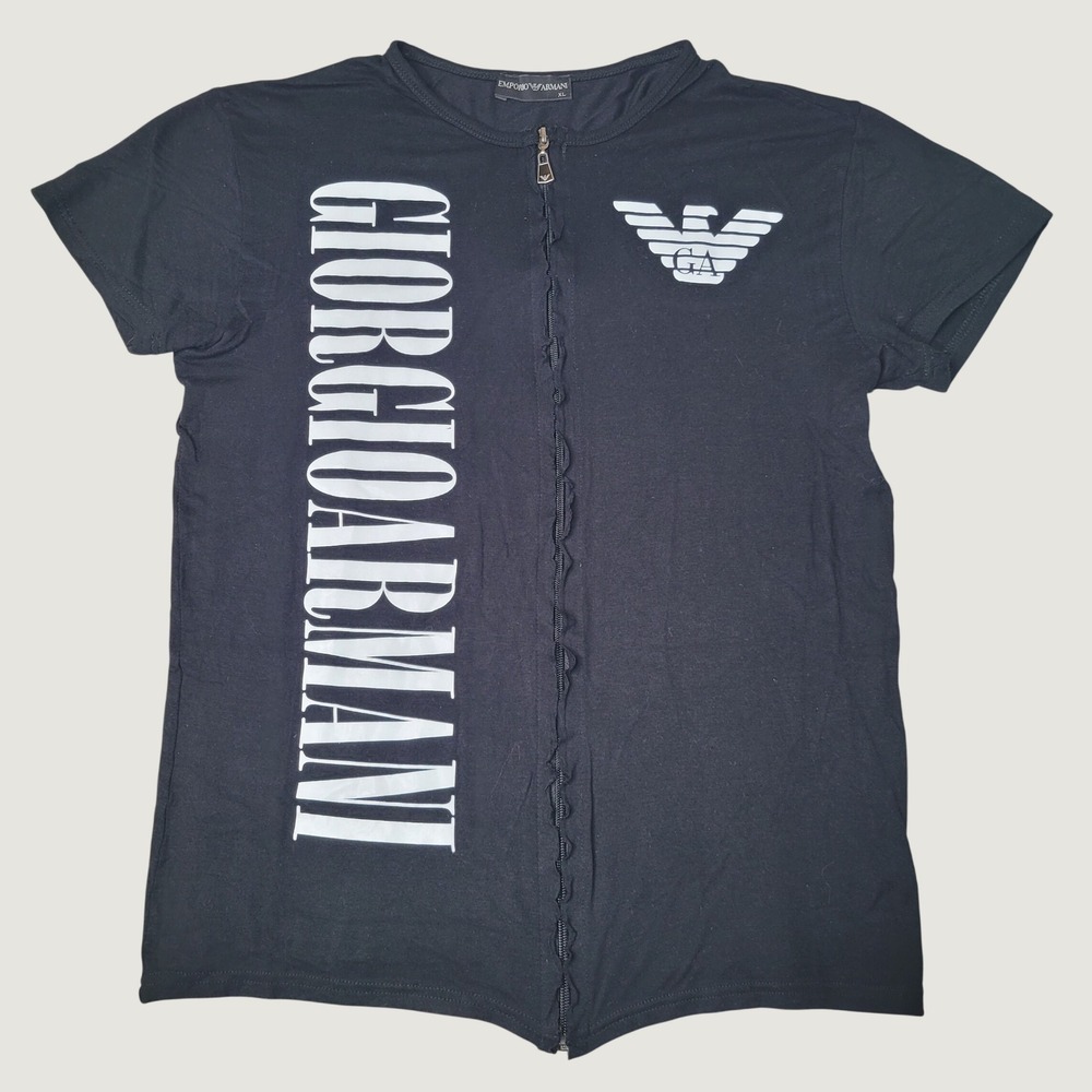 Emporio Armani Full Zip Front Logo T-Shirt Black XL Giorgio Armani Eagle